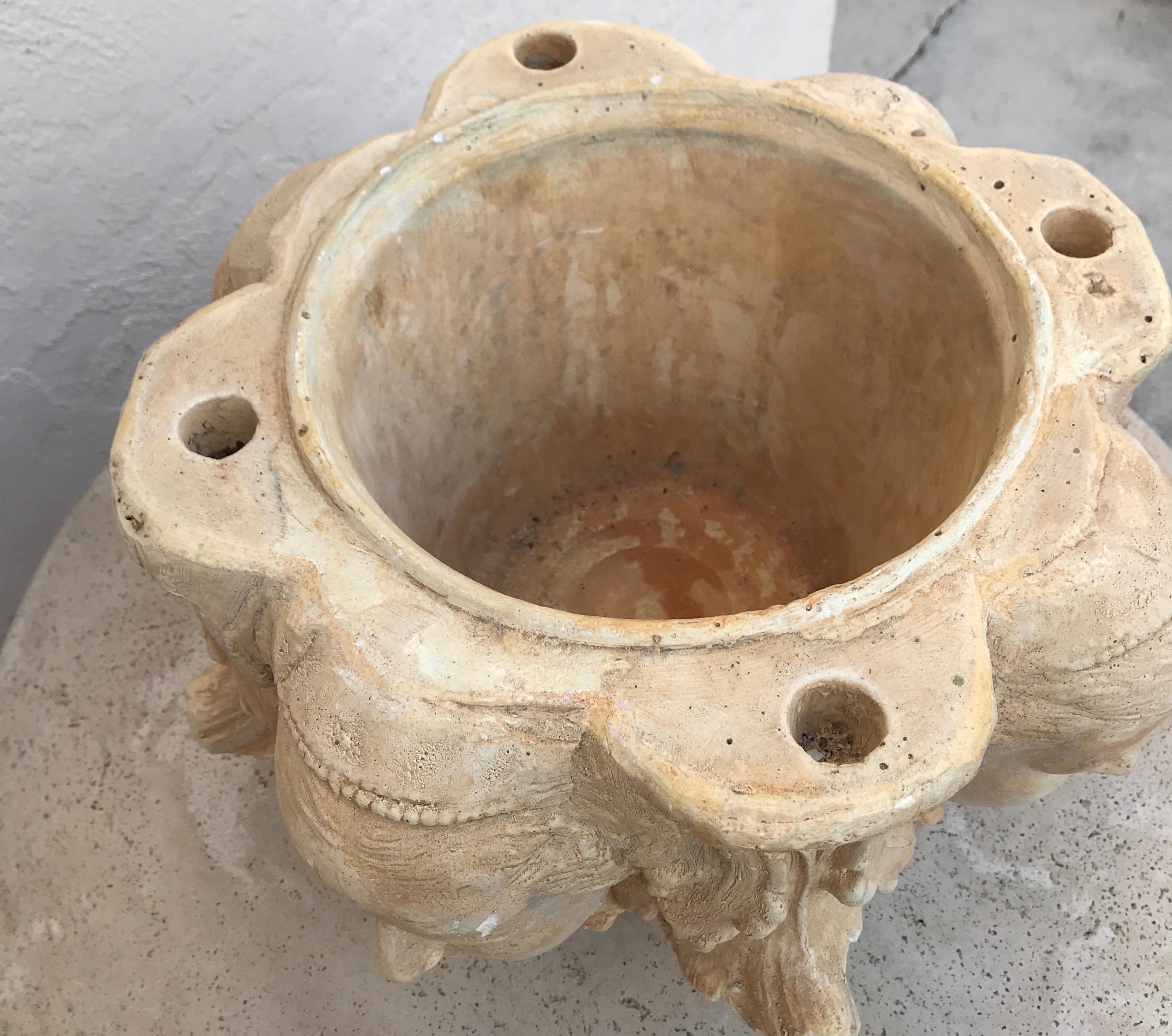 Pair of Planters with Four Candle Holes and Faces on Each Side In Good Condition In West Palm Beach, FL