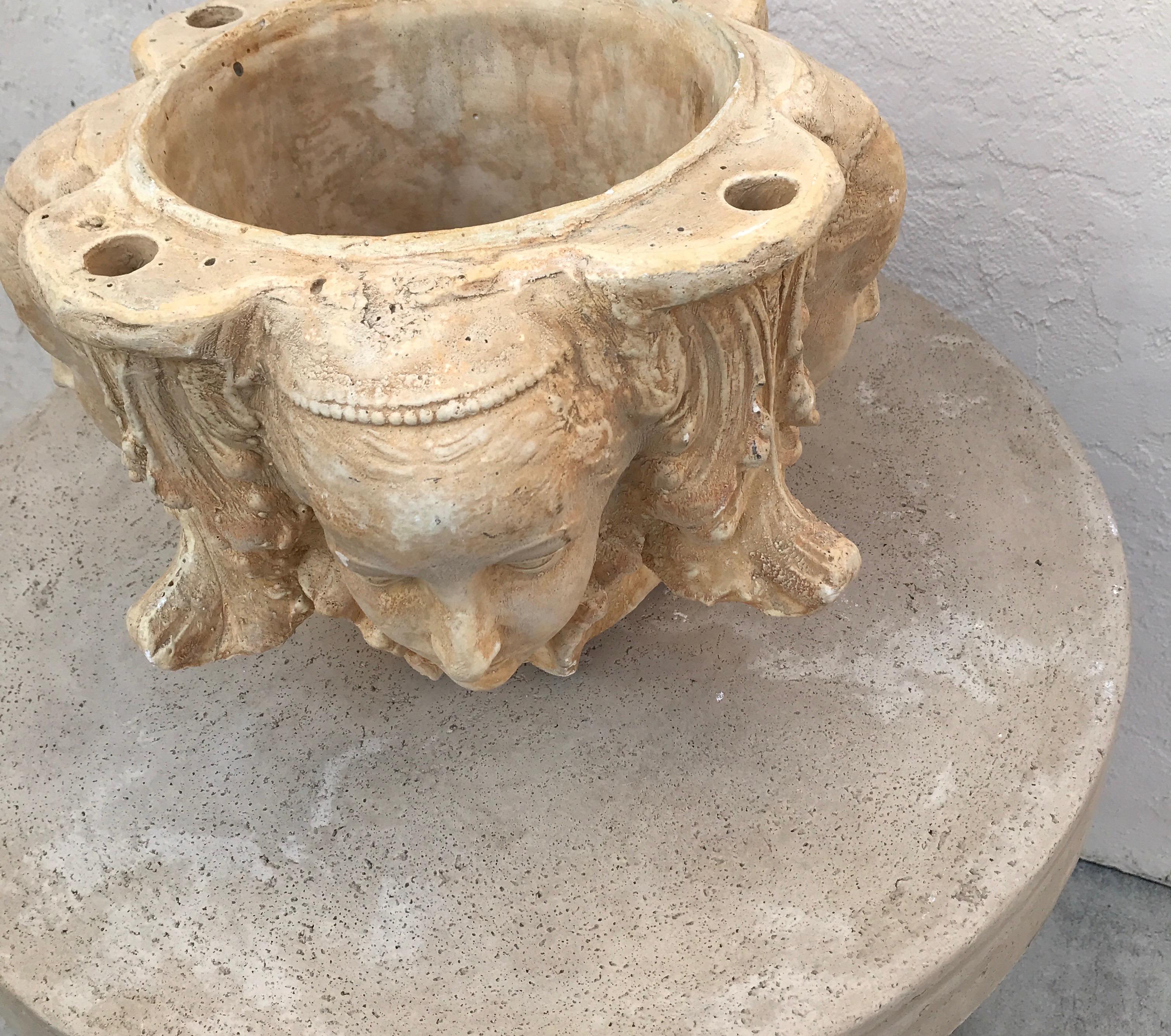20th Century Pair of Planters with Four Candle Holes and Faces on Each Side