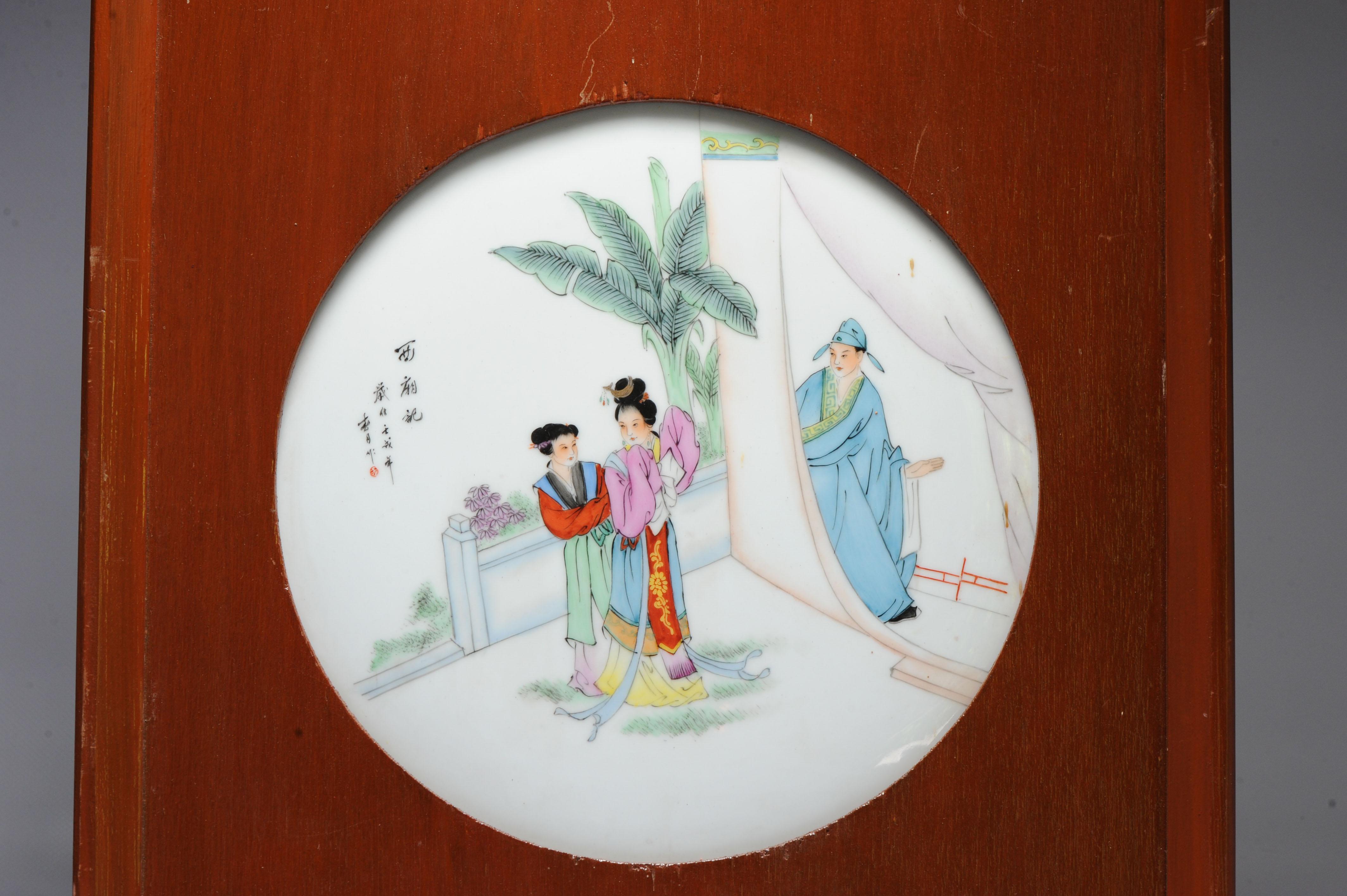 Pair of Plaques 20th C Chinese Porcelain PROC Long Liza China Fencai For Sale 2