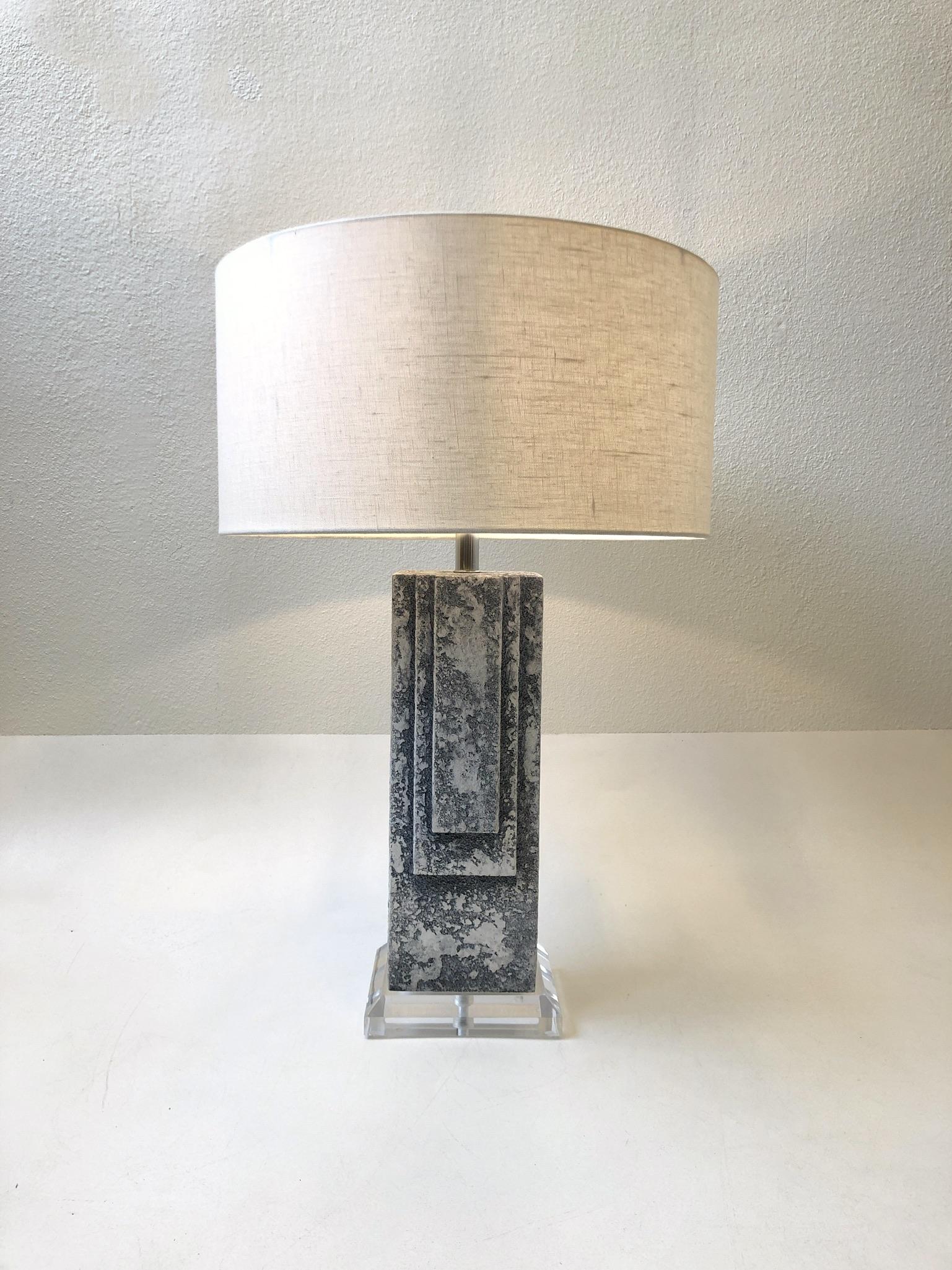 Pair of Plaster and Chrome Table Lamps For Sale 3