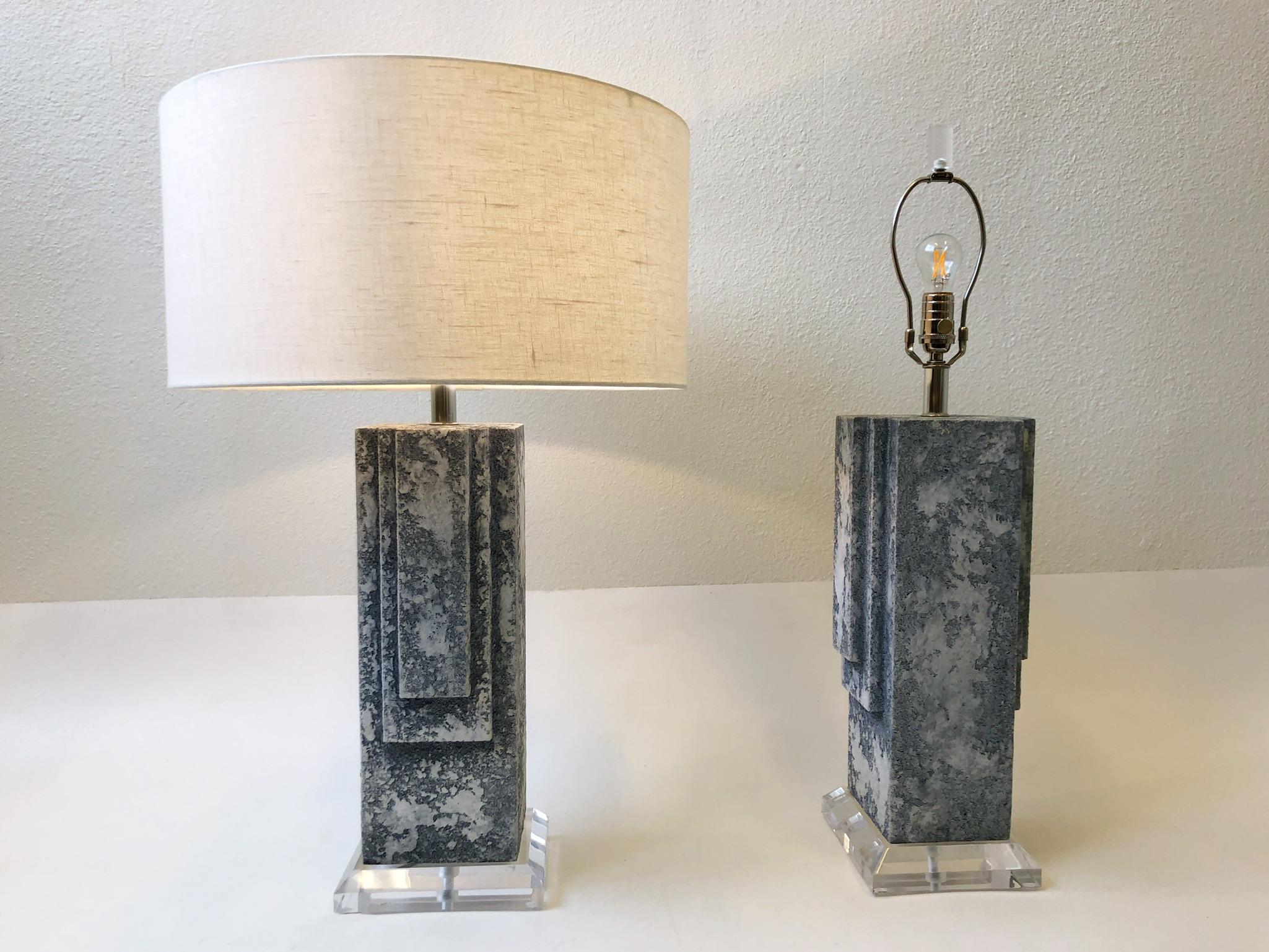 Pair of Plaster and Chrome Table Lamps For Sale 4
