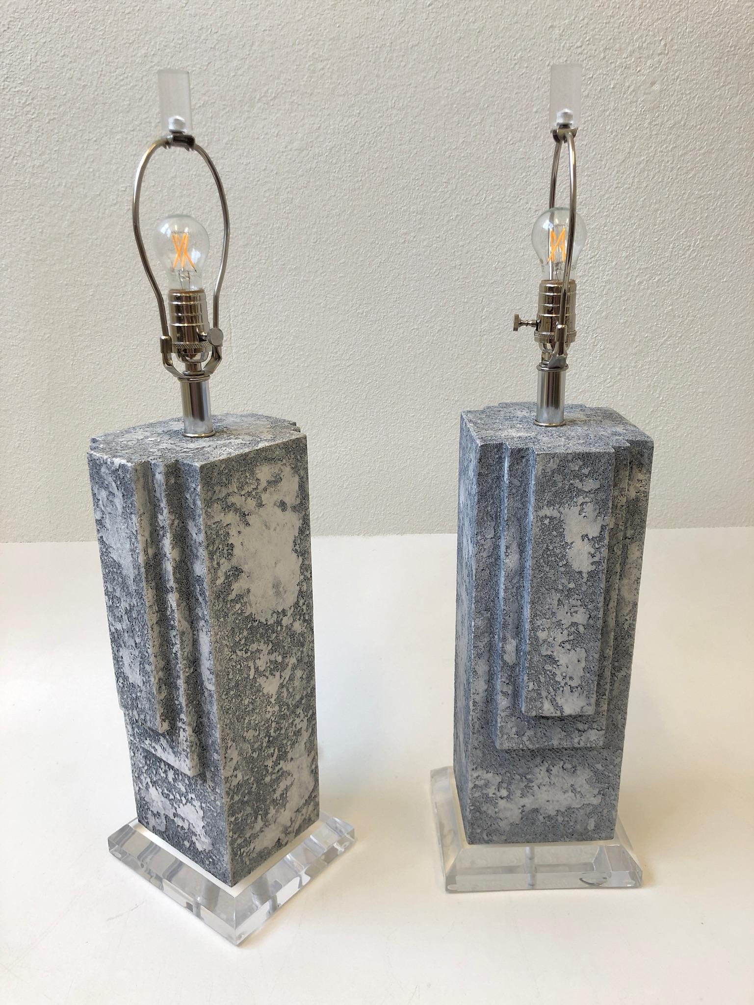 Modern Pair of Plaster and Chrome Table Lamps For Sale