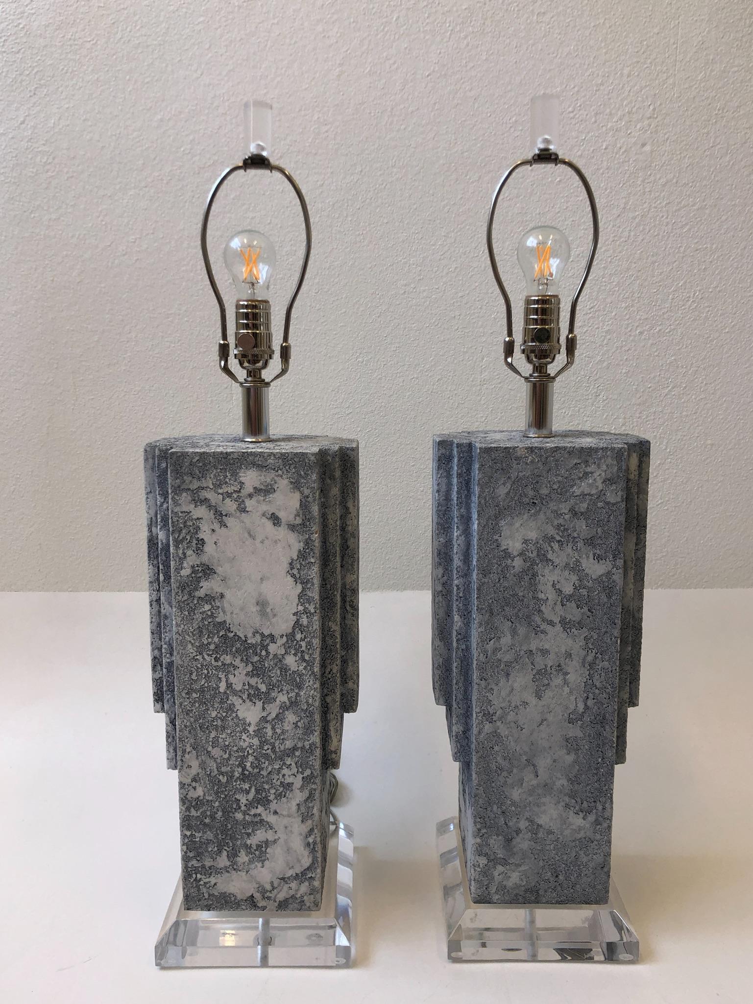 Pair of Plaster and Chrome Table Lamps In Good Condition For Sale In Palm Springs, CA