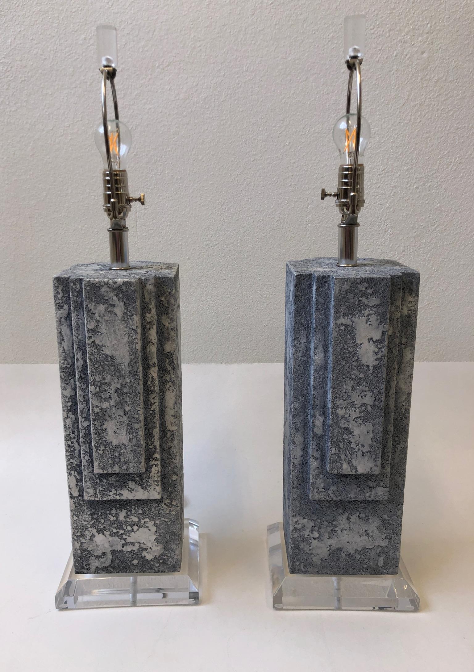 Pair of Plaster and Chrome Table Lamps For Sale 1