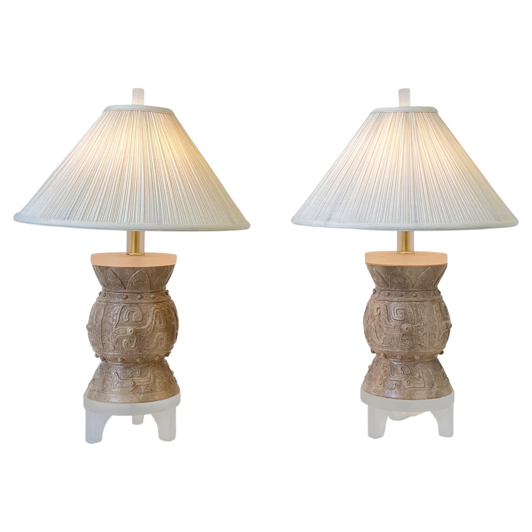 Pair of Plaster and Lucite Table Lamps by Bauer Lamp Co.
