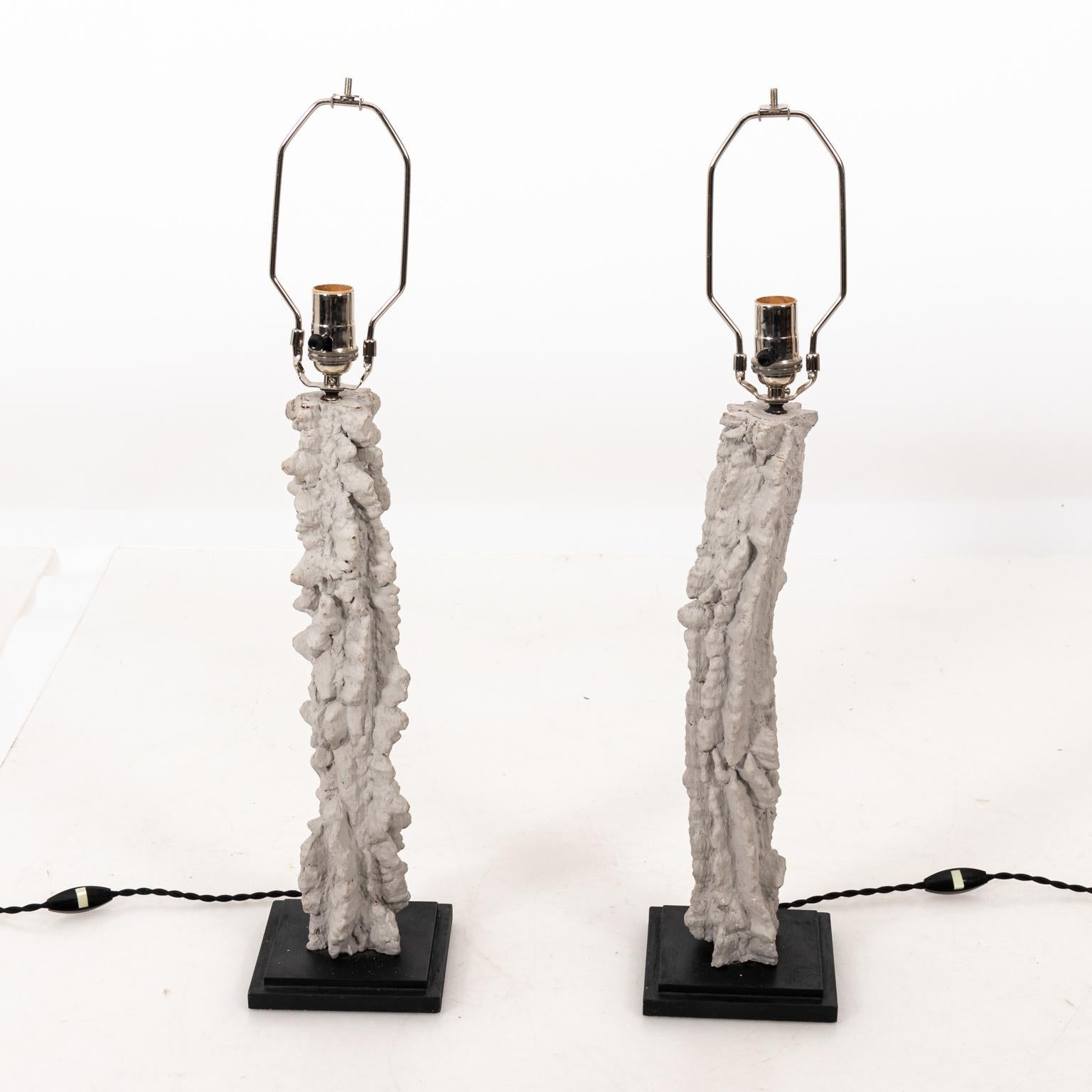 Pair of Plaster-Coated Crocodile Wood Lamps For Sale 4
