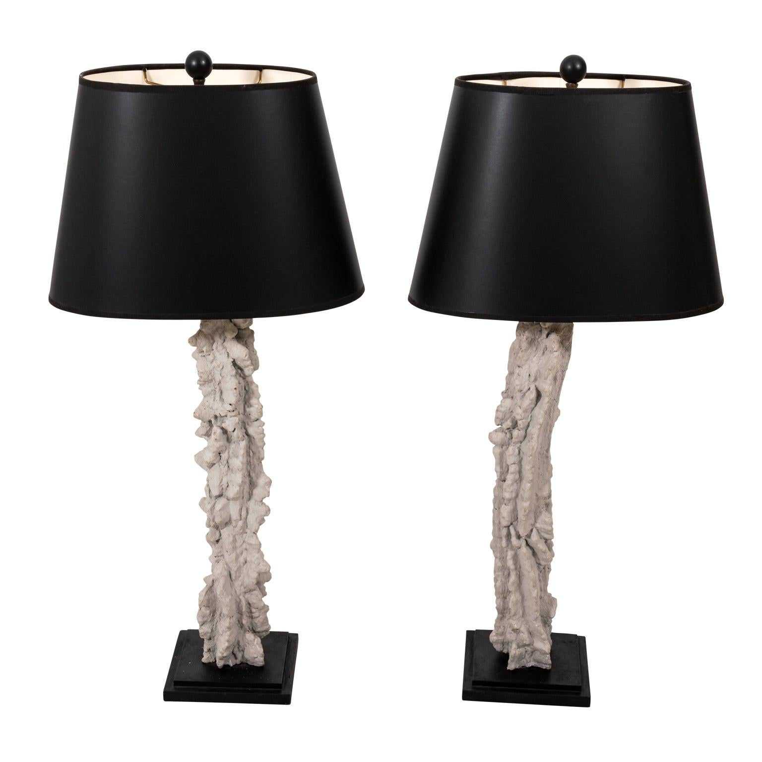 Pair of Plaster-Coated Crocodile Wood Lamps For Sale