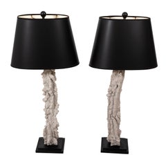 Pair of Plaster-Coated Crocodile Wood Lamps