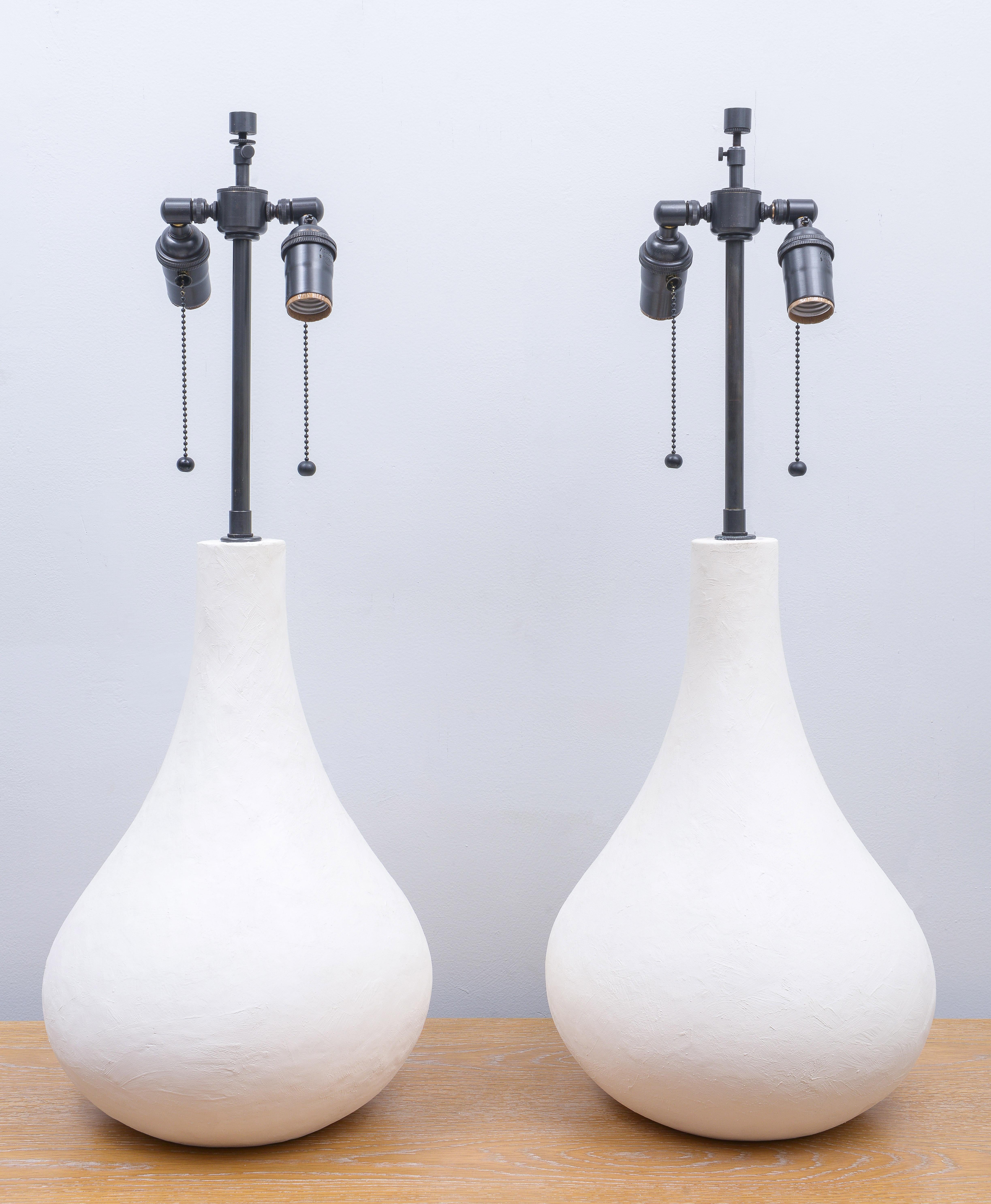 Mid-Century Modern Pair of Plaster Custom Elle Lamps For Sale