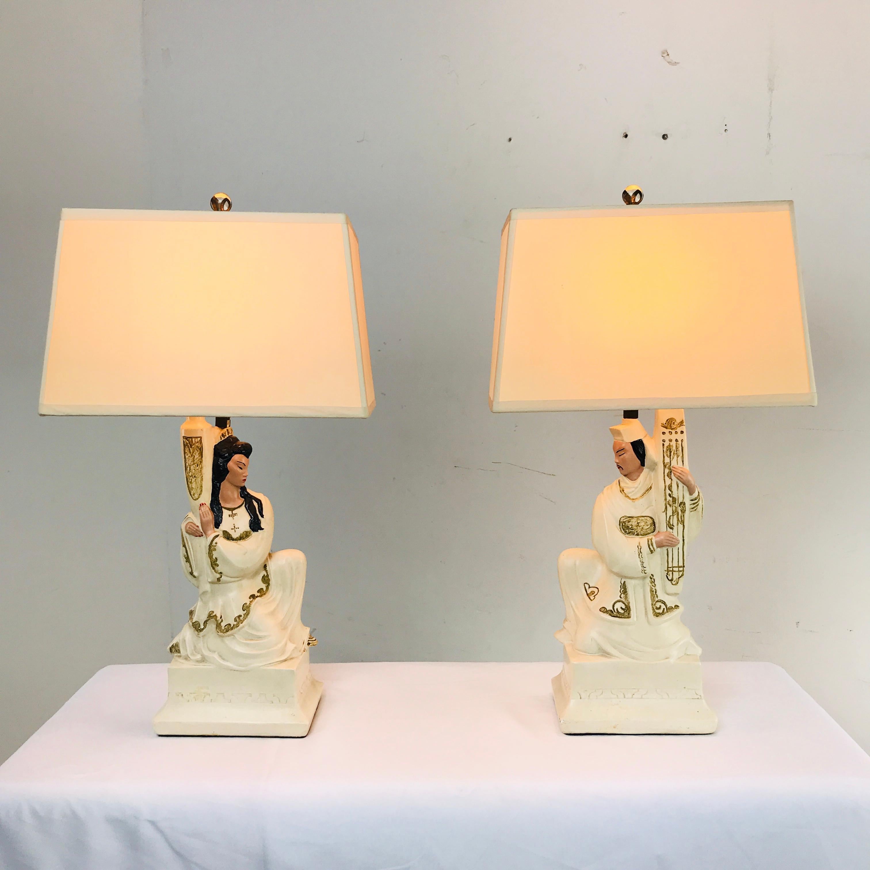 Lamps professionally restored and rewired with custom shades. Whimsical and fun.