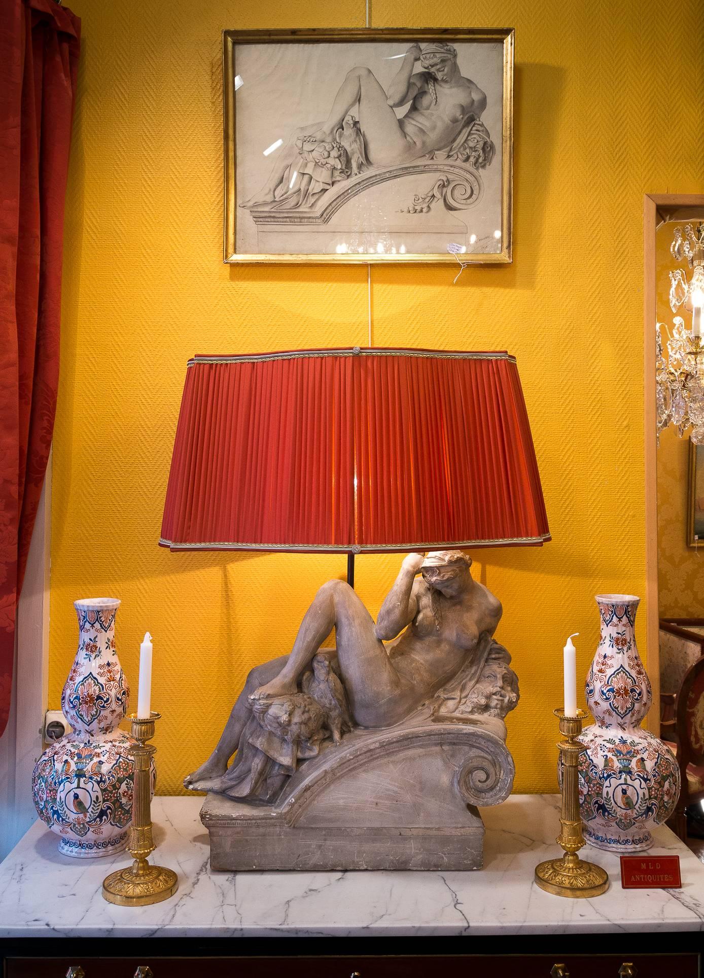 Italian Pair of Plaster Group Lamps in the Manner of Michel-Angelo The Night and The Day