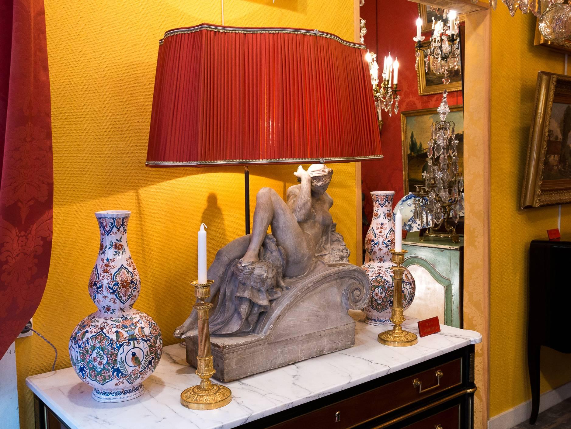Pair of Plaster Group Lamps in the Manner of Michel-Angelo The Night and The Day In Good Condition In Saint Ouen, FR