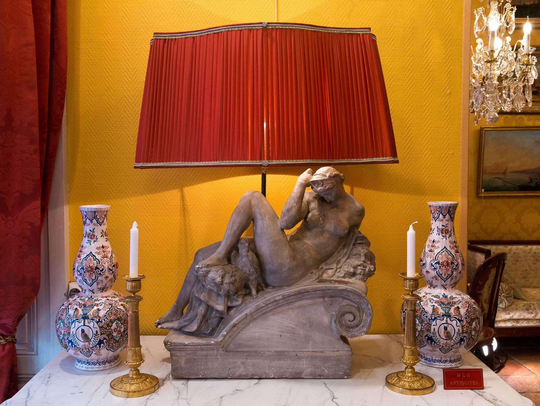 19th Century Pair of Plaster Group Lamps in the Manner of Michel-Angelo The Night and The Day
