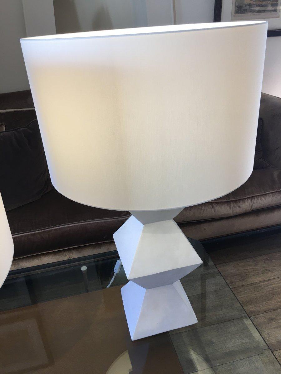 Hand-Crafted Pair of Plaster Lamps, Cubist , moderniste For Sale