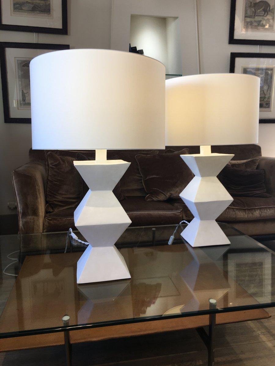 Pair of Plaster Lamps, Cubist , moderniste In Good Condition For Sale In Nice, FR