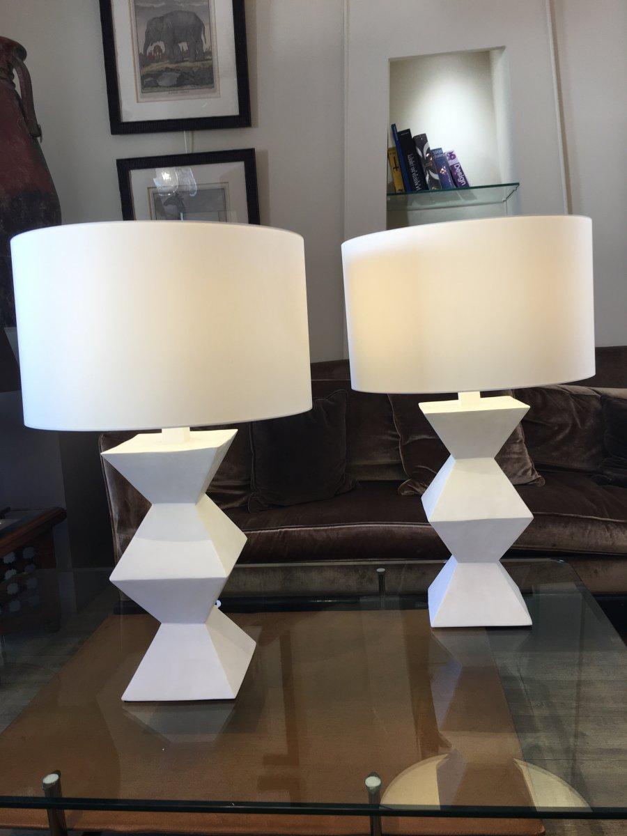 Pair of Plaster Lamps, Cubist , moderniste For Sale 2