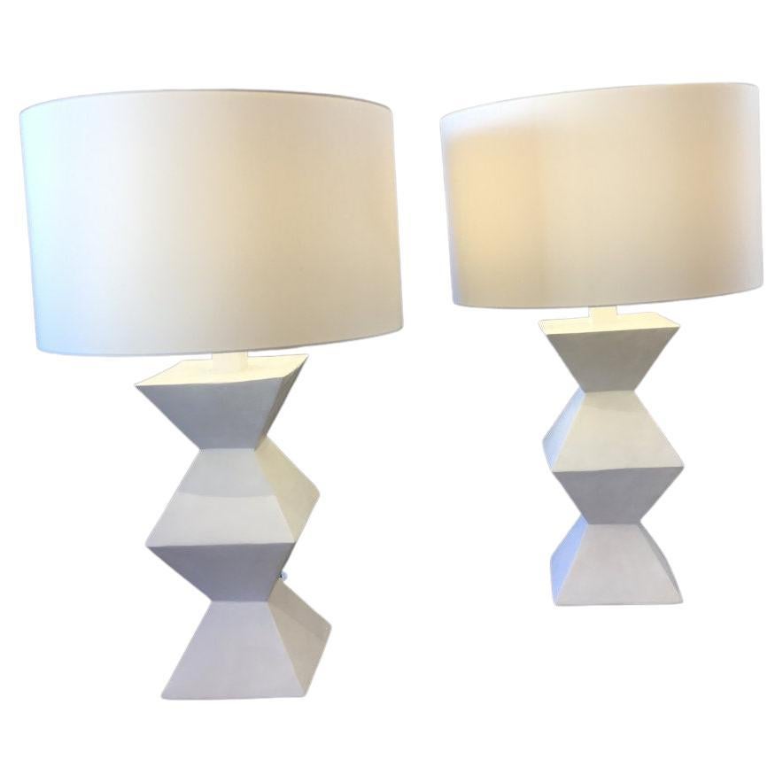 Pair of Plaster Lamps, Cubist , moderniste For Sale