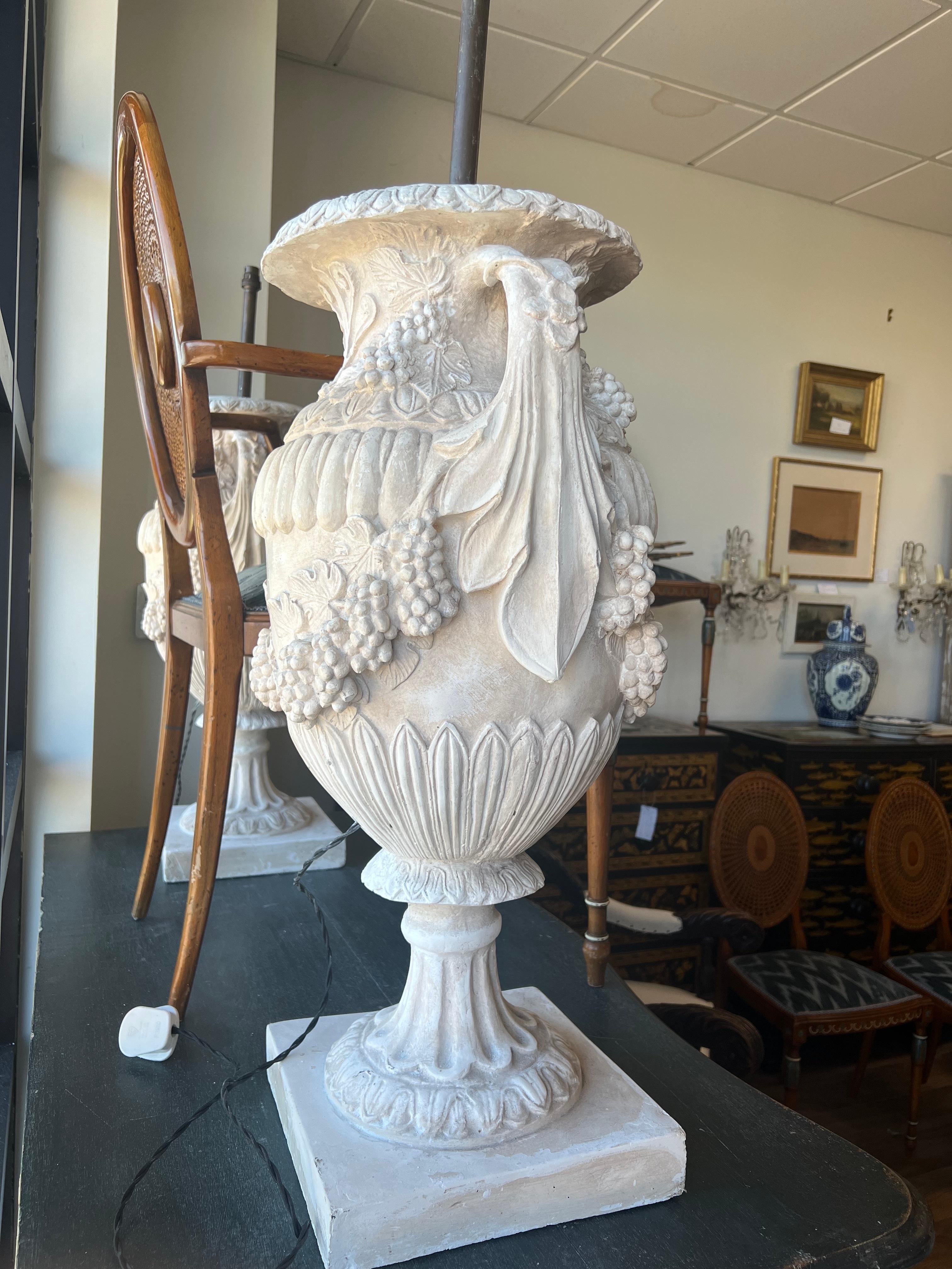 French Provincial Pair of Concrete and Plaster Lamps For Sale