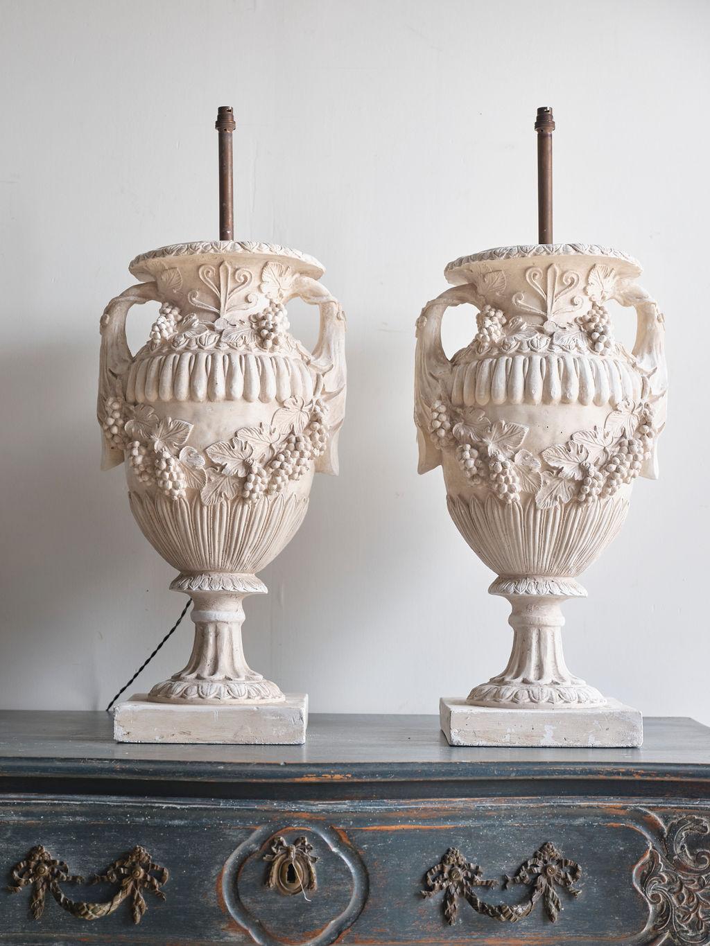 French Pair of Concrete and Plaster Lamps