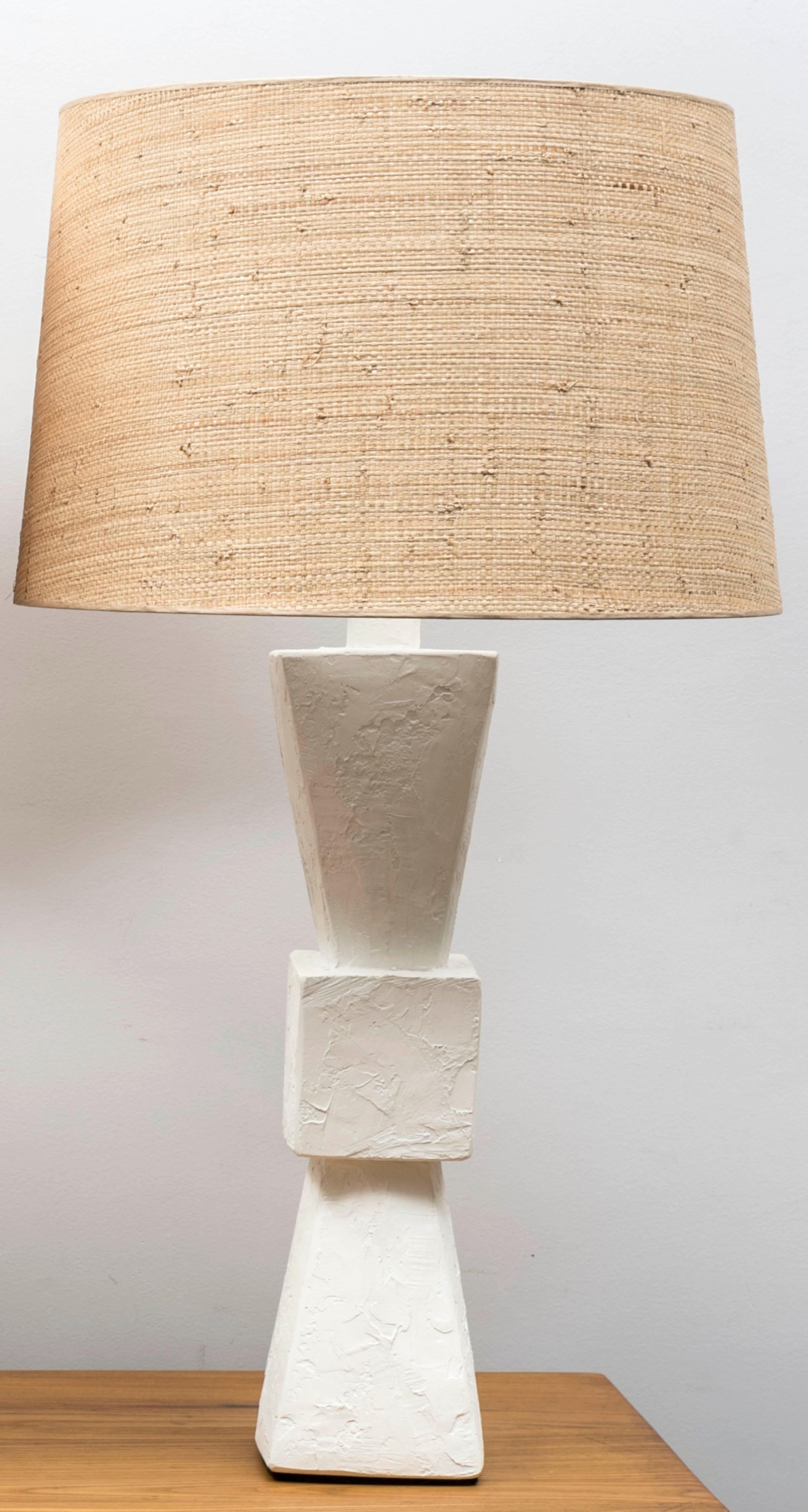 Natural Fiber Pair of Plaster Lamps