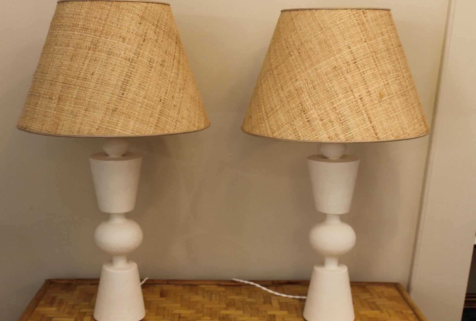 Pair of plaster lamps, in the manner of Jean Michel Franck For Sale 9