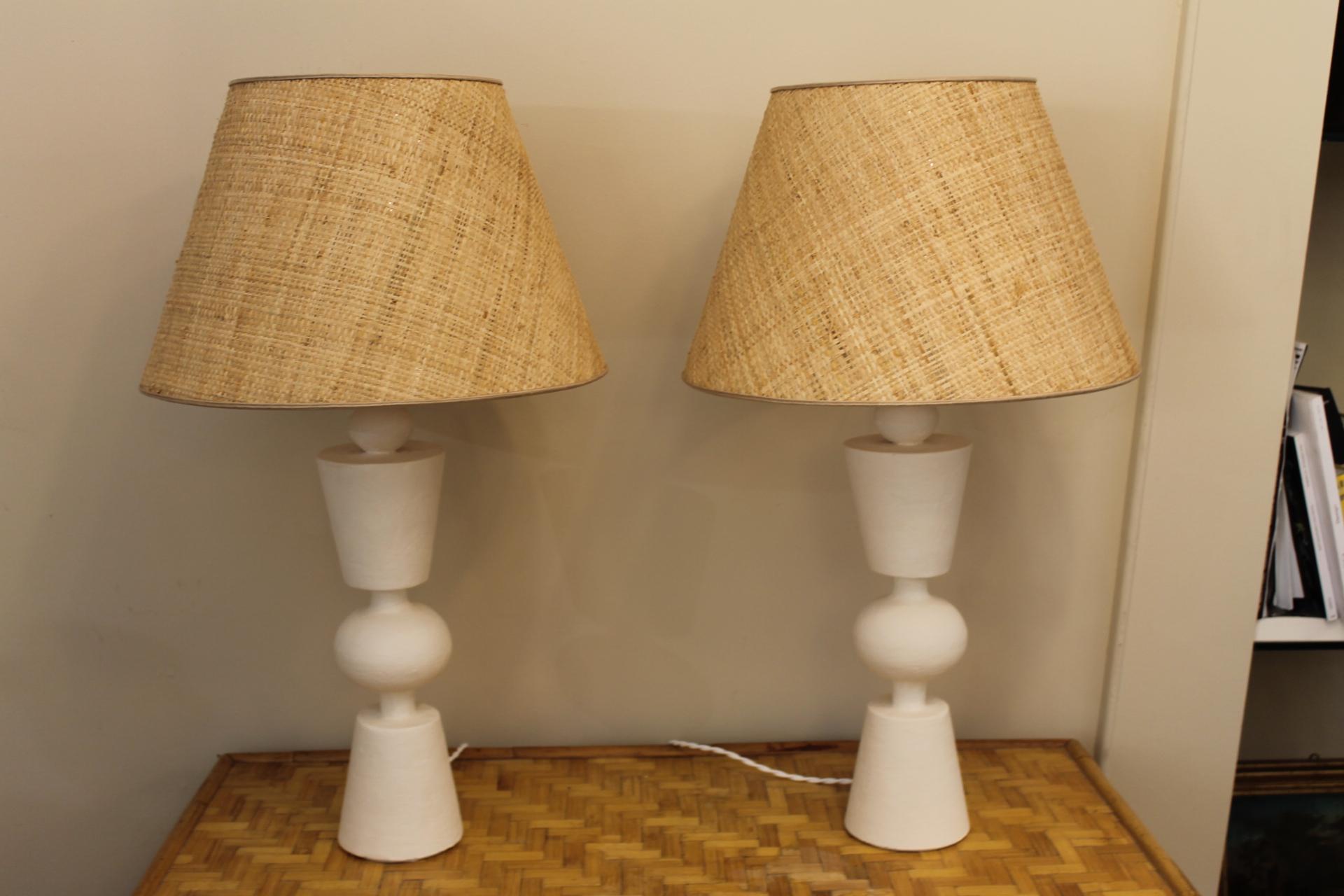 Paire de lampes en plâtre, à la manière de Jean Michel Franck en vente 9