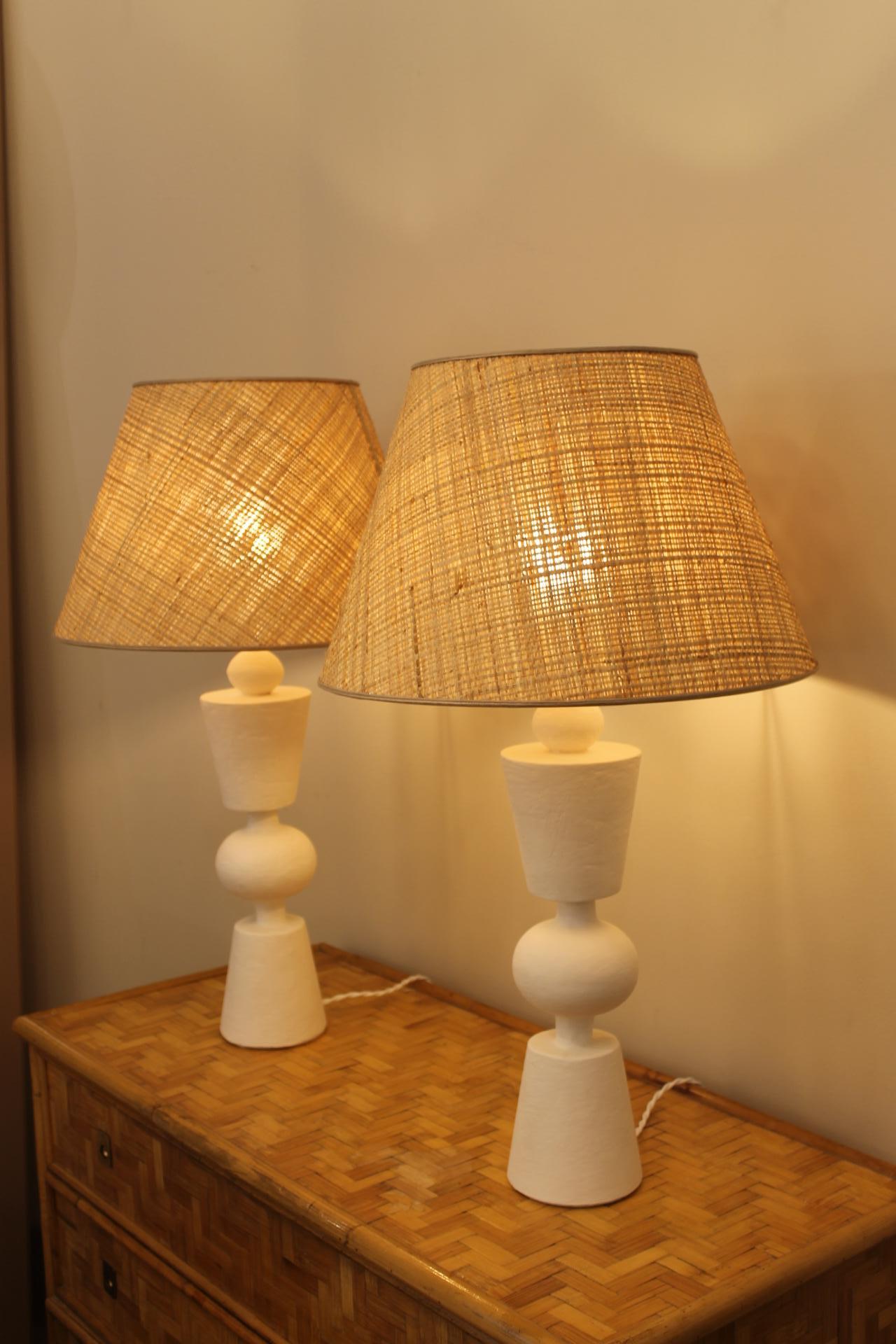 Pair of plaster lamps, in the manner of Jean Michel Franck For Sale 12