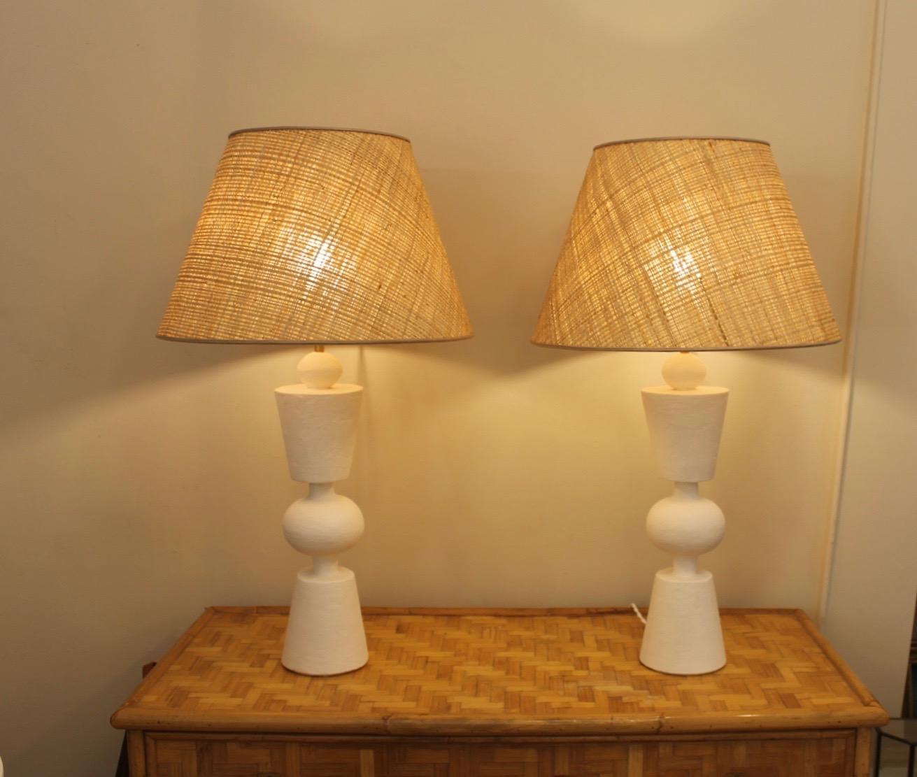 Aesthetic Movement Pair of plaster lamps, in the manner of Jean Michel Franck For Sale