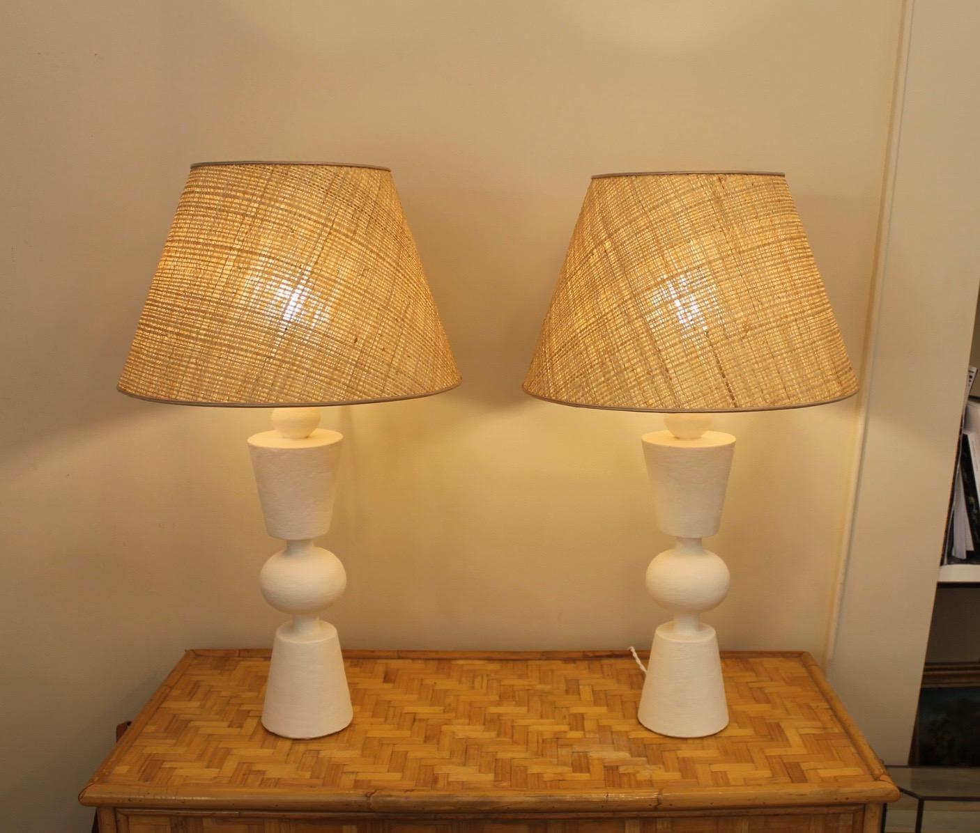 French Pair of plaster lamps, in the manner of Jean Michel Franck For Sale