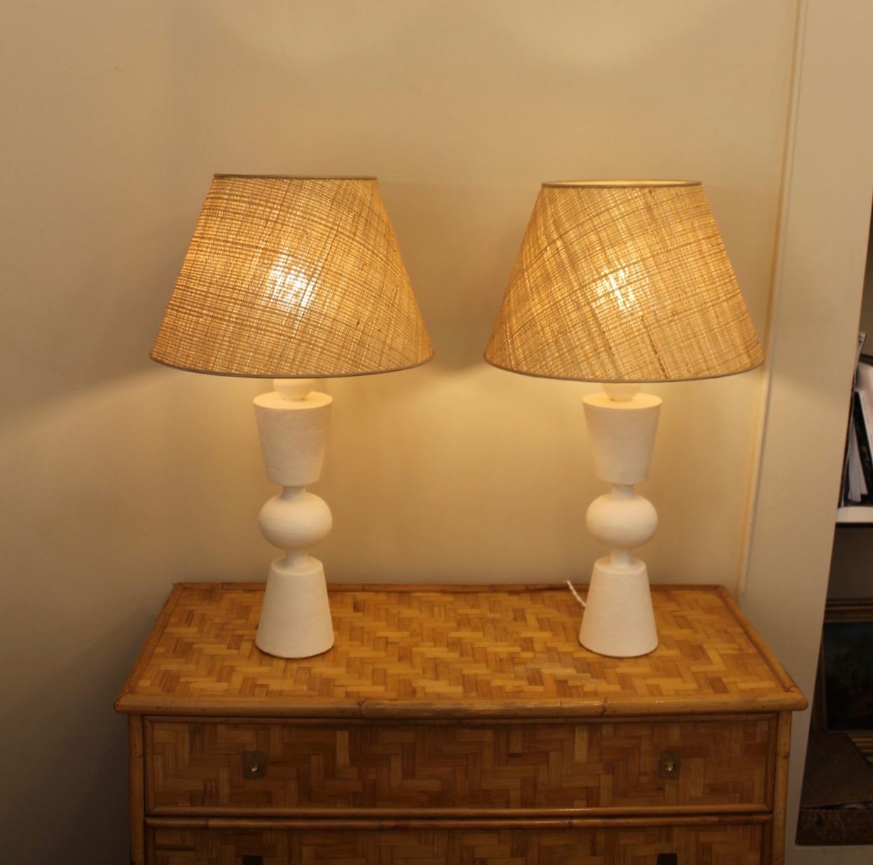 Contemporary Pair of plaster lamps, in the manner of Jean Michel Franck For Sale