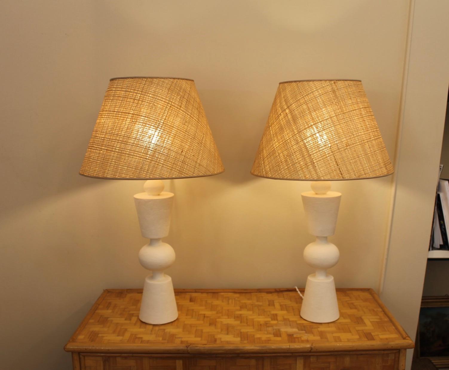 Pair of plaster lamps, in the manner of Jean Michel Franck For Sale 1
