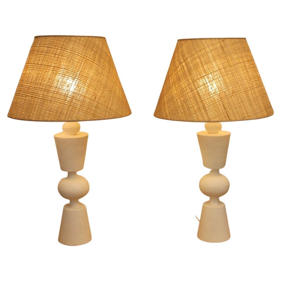 Pair of plaster lamps, in the manner of Jean Michel Franck For Sale
