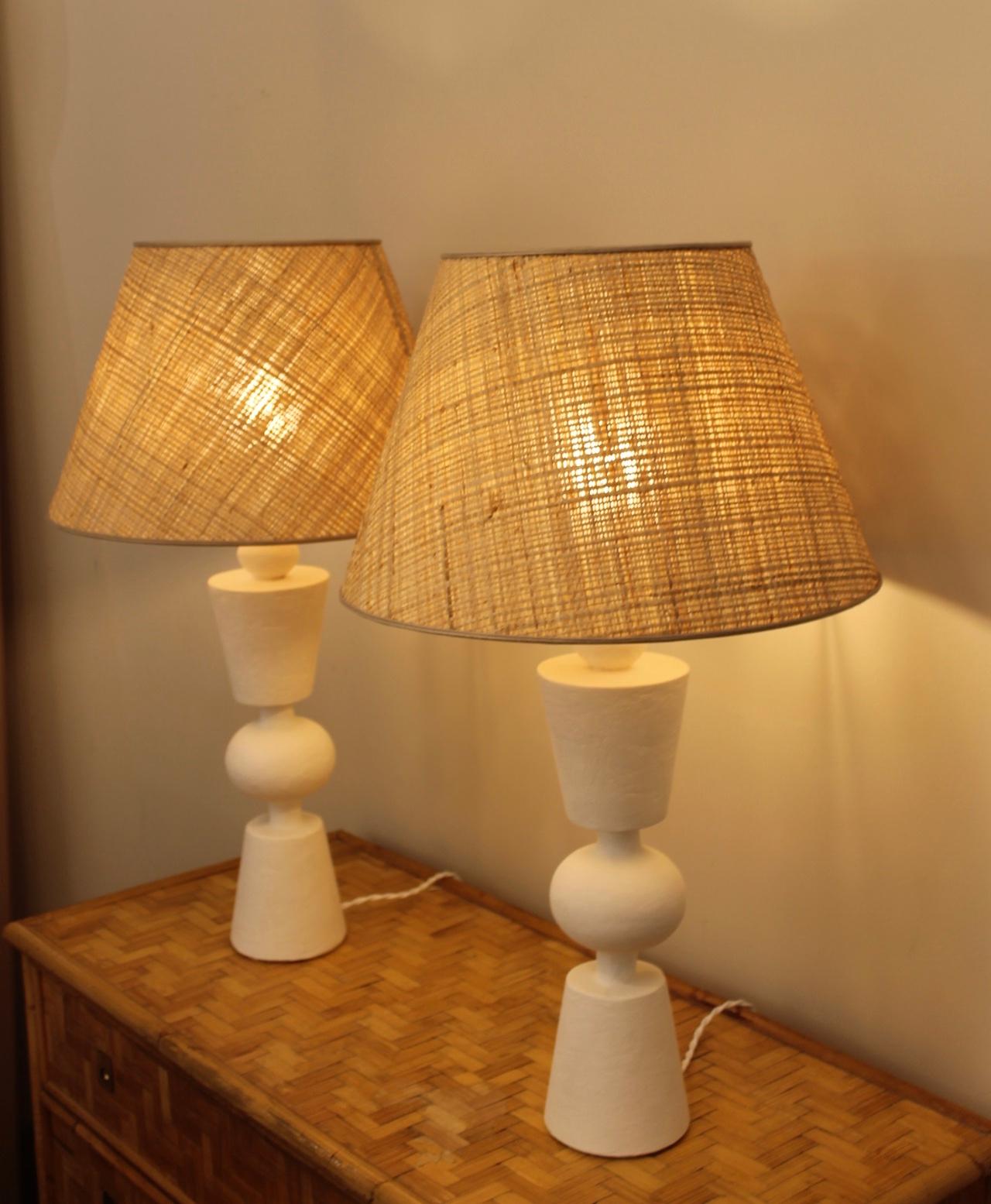 Hand-Crafted Pair of plaster lamps, in the manner of Jean Michel Franck
