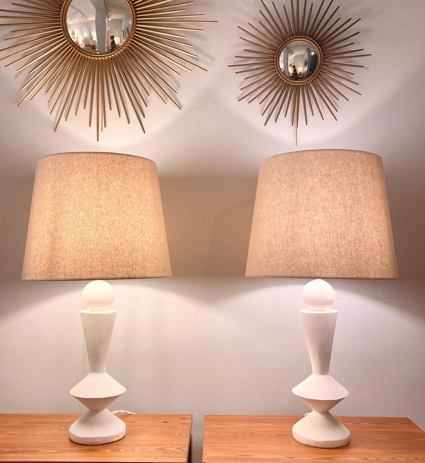 Mid-Century Modern Pair of Plaster Lamps in the Taste of Jean-Michel Frank For Sale