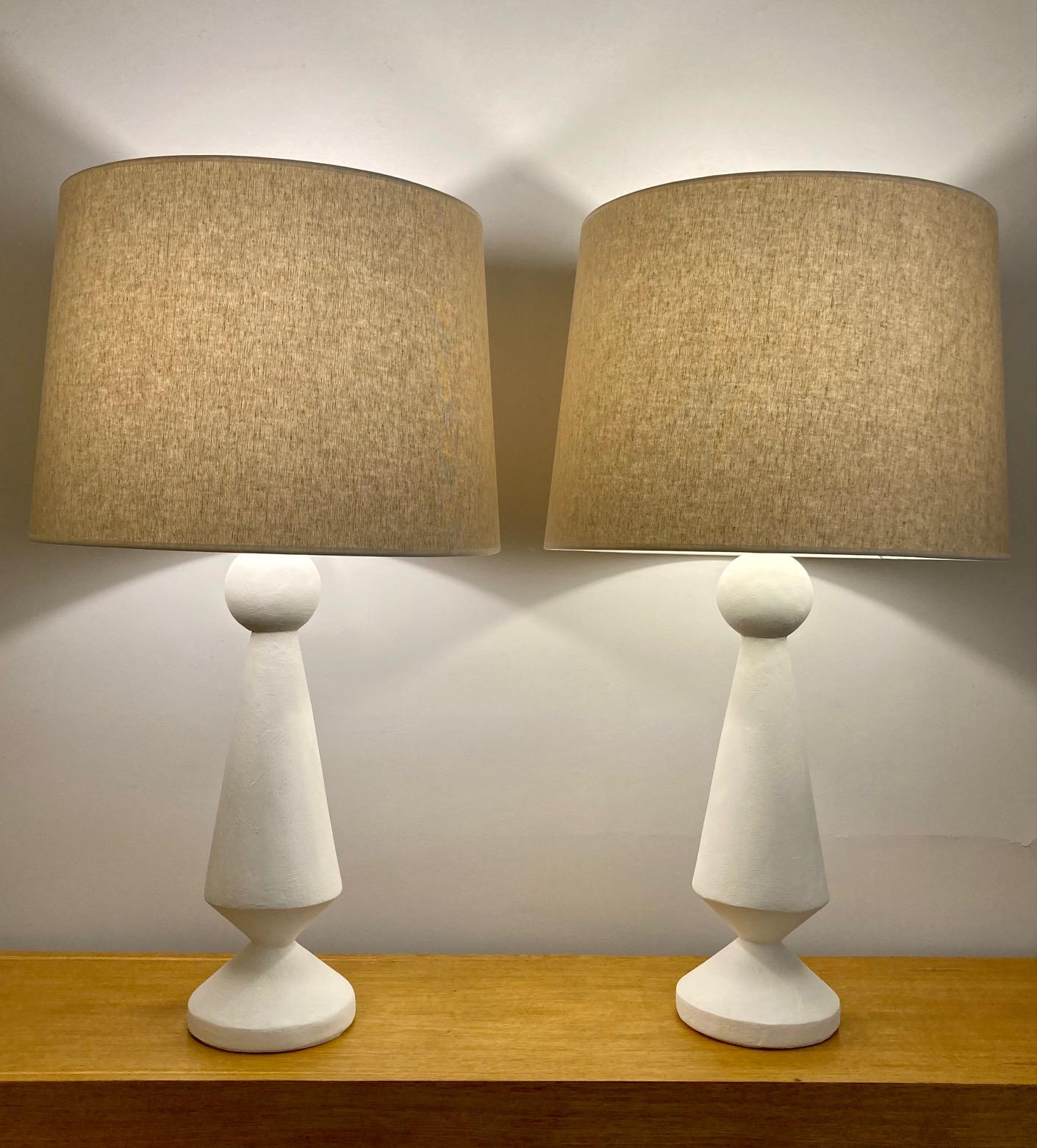 Contemporary Pair of Plaster Lamps in the Taste of Jean-Michel Frank For Sale