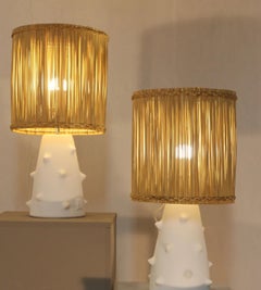Pair of Plaster Lamps with Raffia Shades