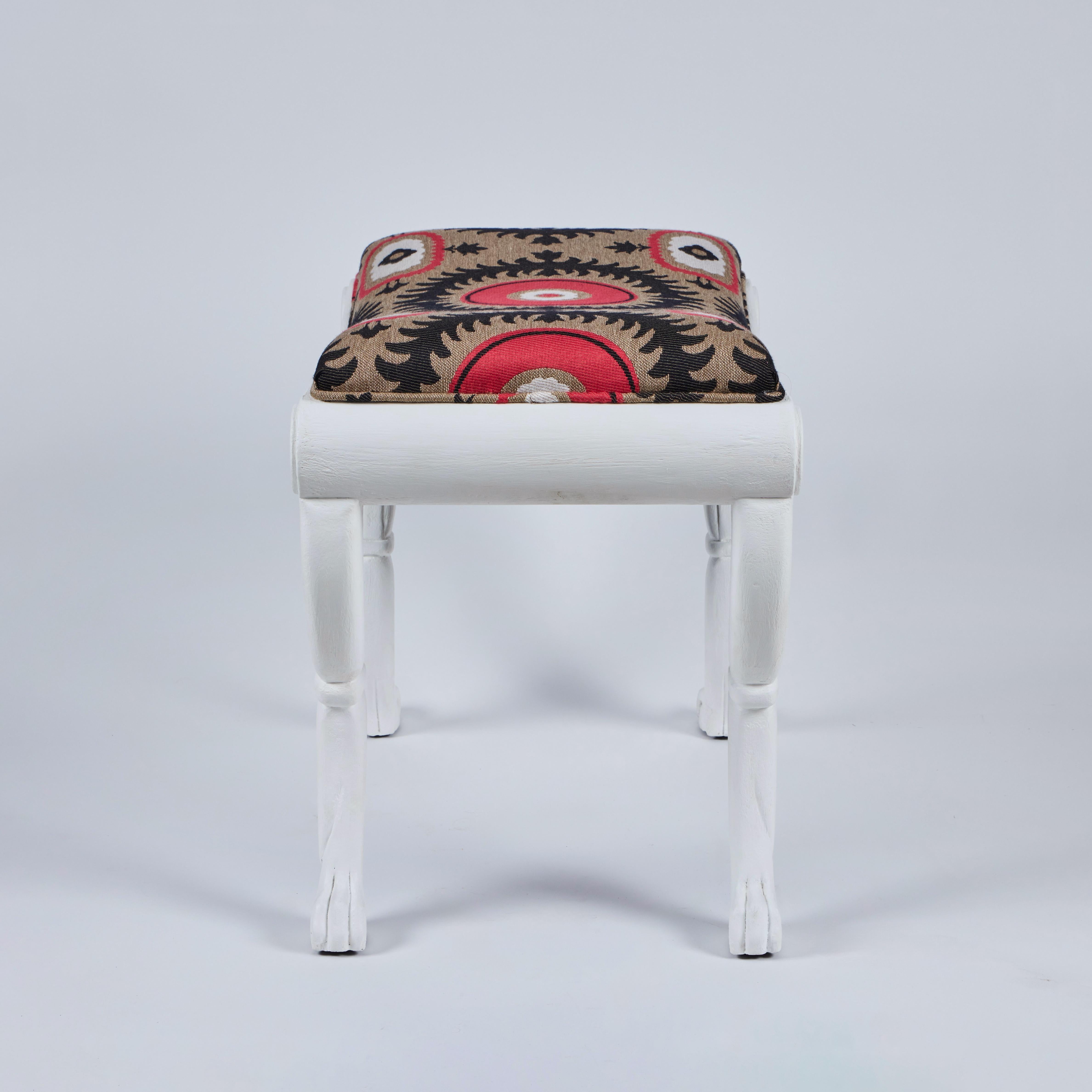 Fabric Pair of Plaster over Wood Neoclassic Style Benches For Sale