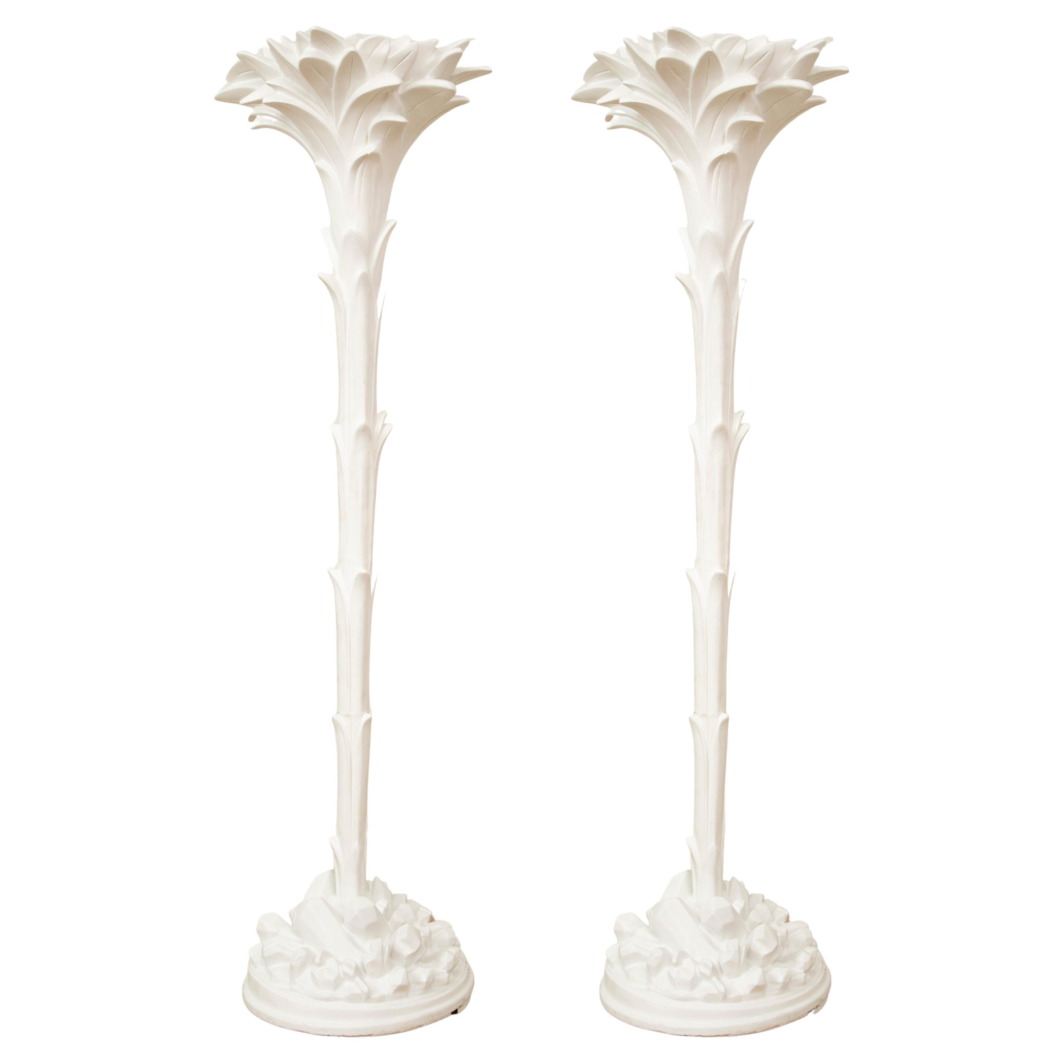 Pair of Plaster Palm Form Floor Lamps by Serge Roche, France, 1950s