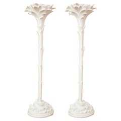 Pair of Plaster Palm Form Floor Lamps by Serge Roche, France, 1950s