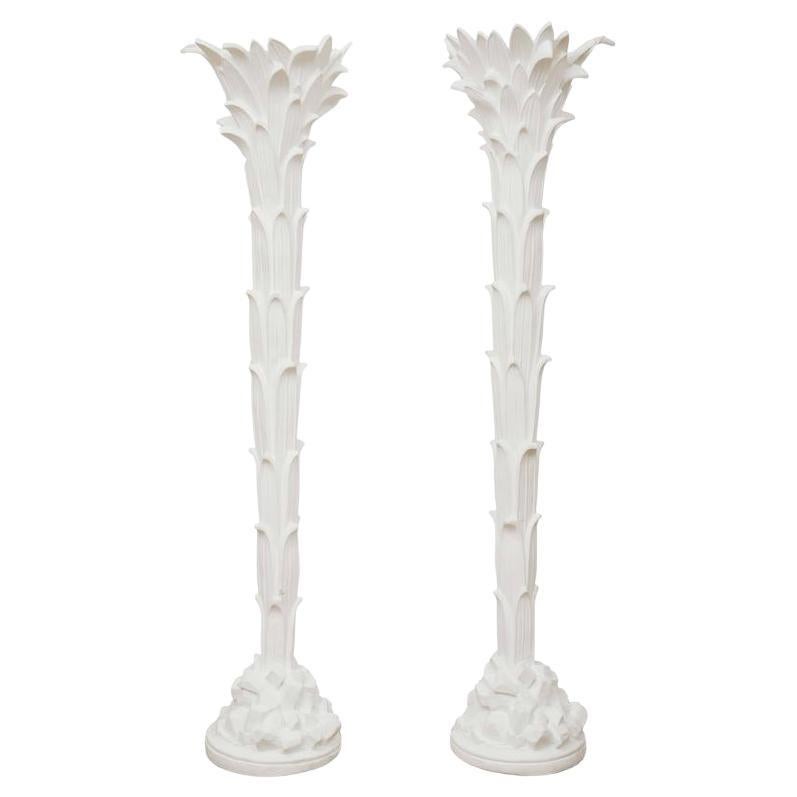 Pair of Plaster Palm Torchieres style of Serge Roche