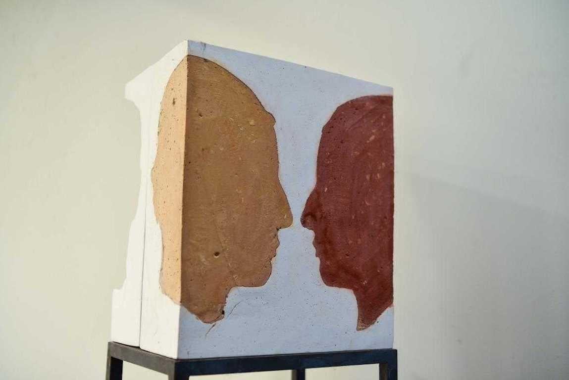 20th Century Pair of Plaster Relief Silhouette Sculptures on Steel Bases