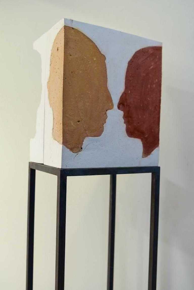Pair of Plaster Relief Silhouette Sculptures on Steel Bases 1