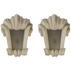 Pair of Plaster and Glass Sconces by Sirmos, Circa 1980 USA