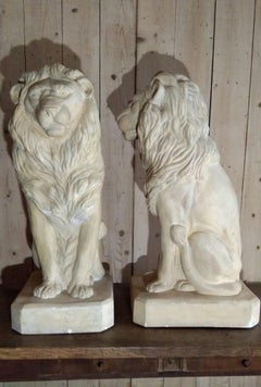 Pair of Plaster Seated Lions, circa 1960