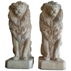 Pair of Plaster Seated Lions, circa 1960