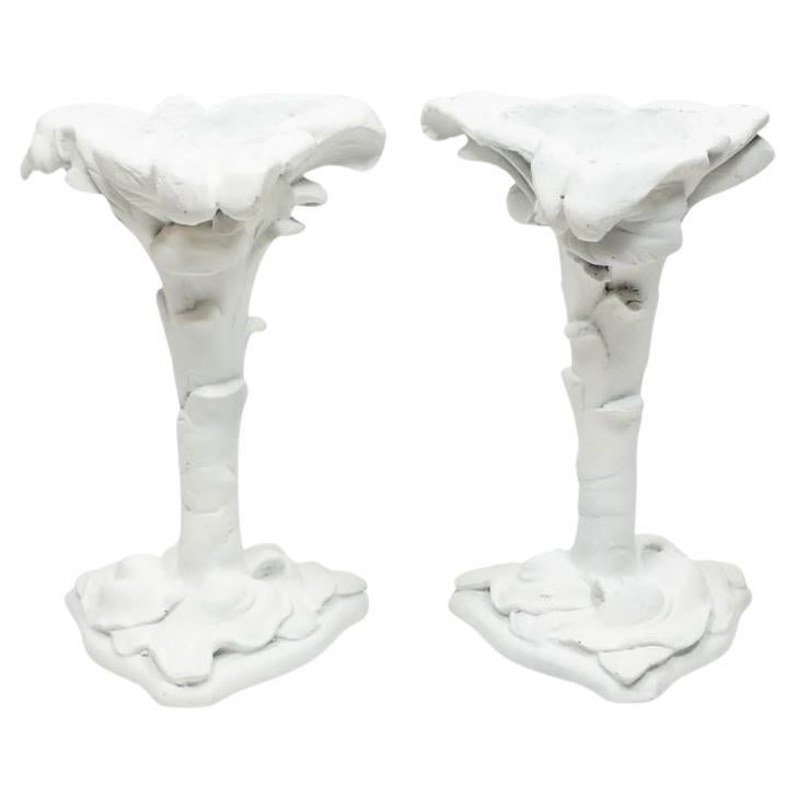 Pair of Plaster Serge Roche Palm Martini Side Tables For Sale