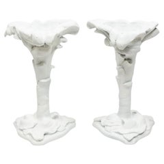 Vintage Pair of Plaster Serge Roche Palm Martini Side Tables