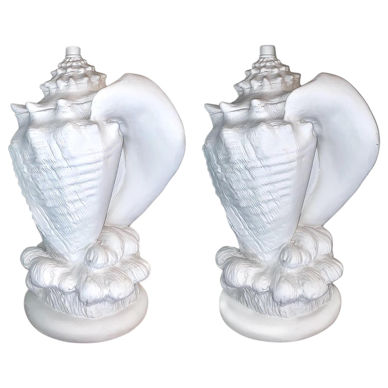 Pair of Plaster Shell Lamps For Sale