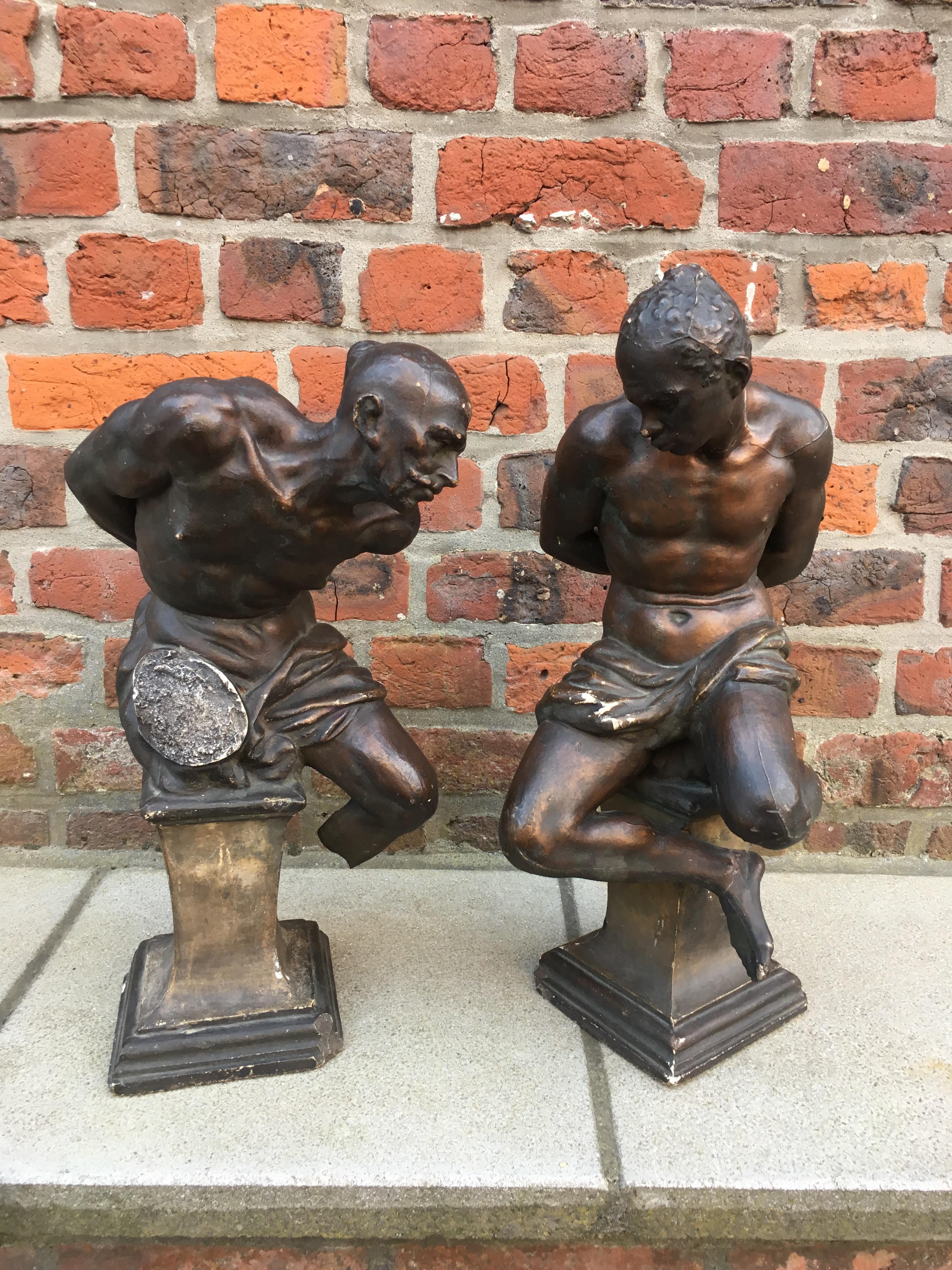 Pair of Plaster Slaves with Bronze Patina, Many Losses and Flaws For Sale 4
