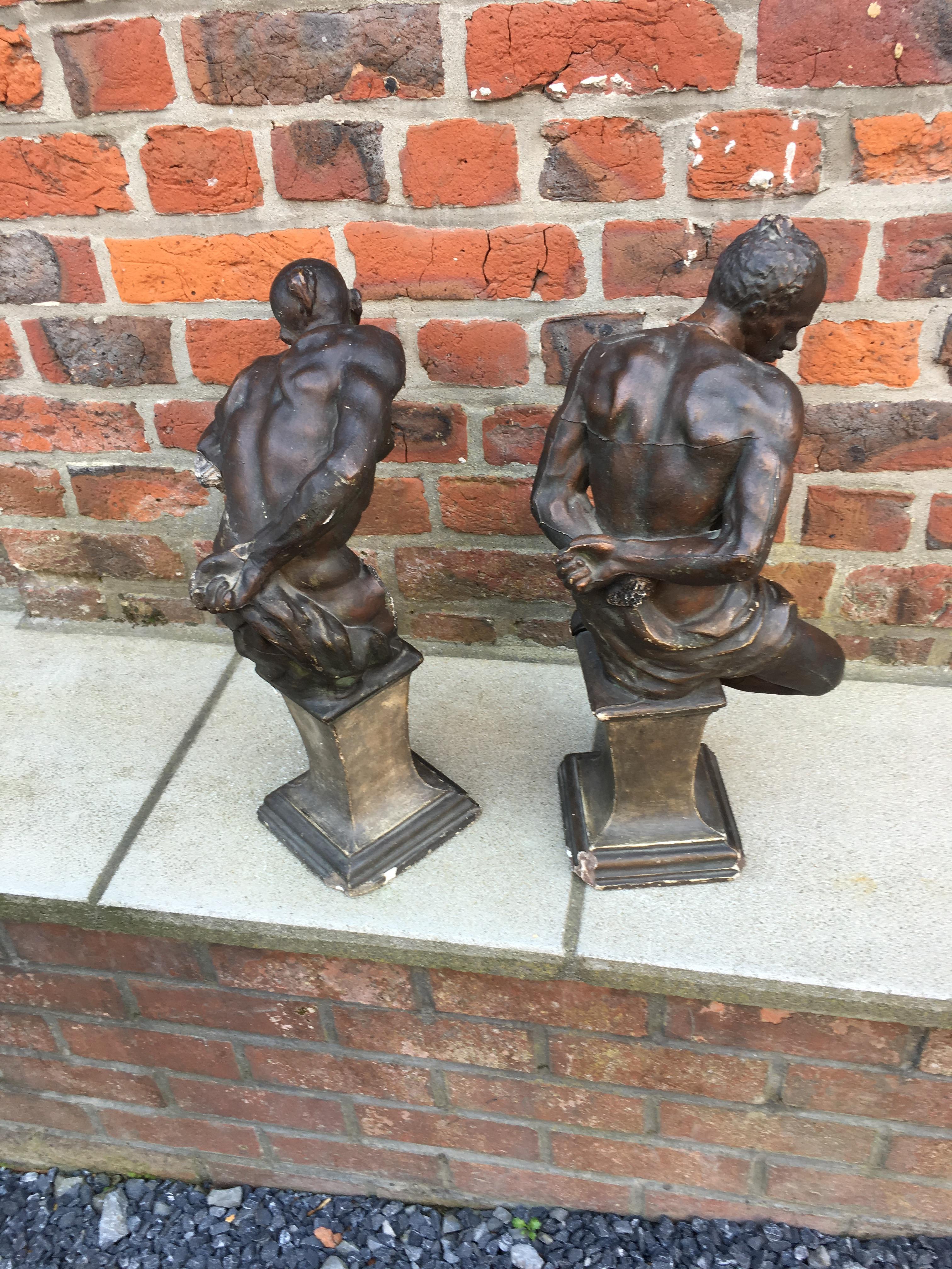 Pair of Plaster Slaves with Bronze Patina, Many Losses and Flaws For Sale 5